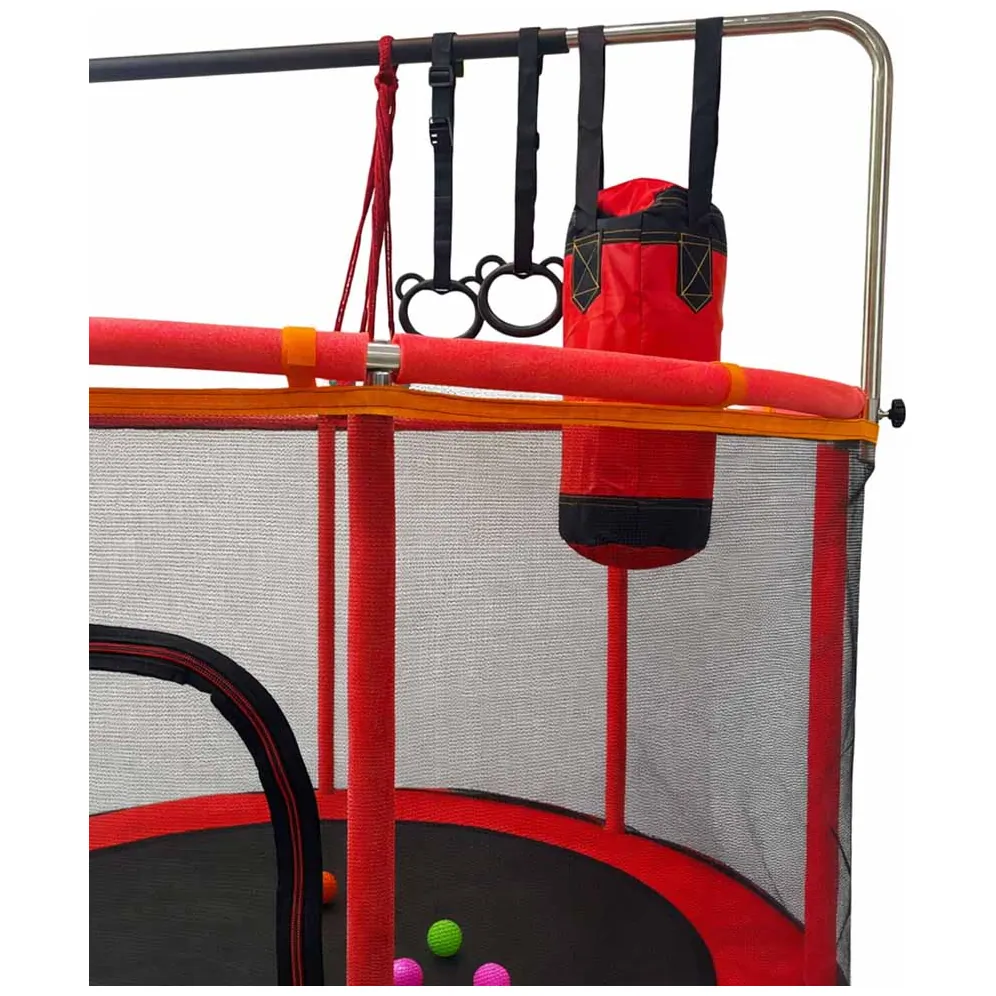 Trampolina ogrodowa dla dzieci z siatką i koszykówką 155 cm czerwona - obrazek 6