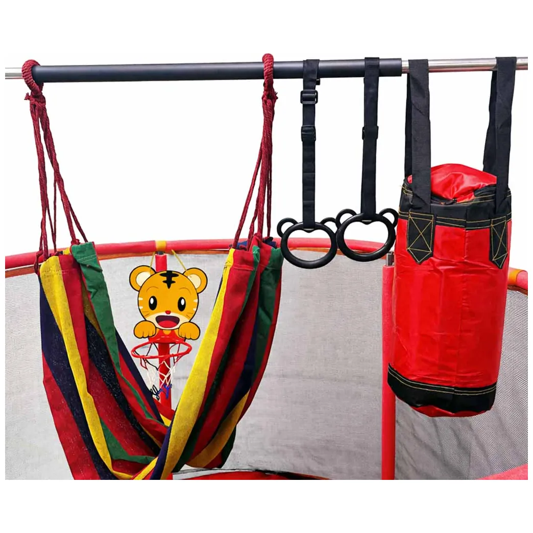 Trampolina ogrodowa dla dzieci z siatką i koszykówką 155 cm czerwona - obrazek 7
