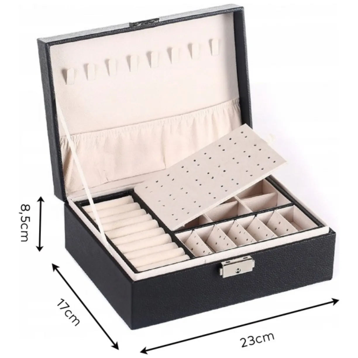 Szkatułka na biżuterię, etui, organizer, pudełko czarna PD155CZ - obrazek 7