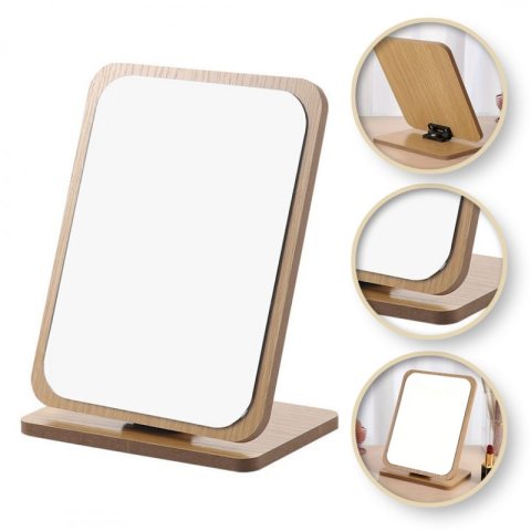 Lusterko kosmetyczne stojące drewniane prostokątne 21 x 16 cm L8BR