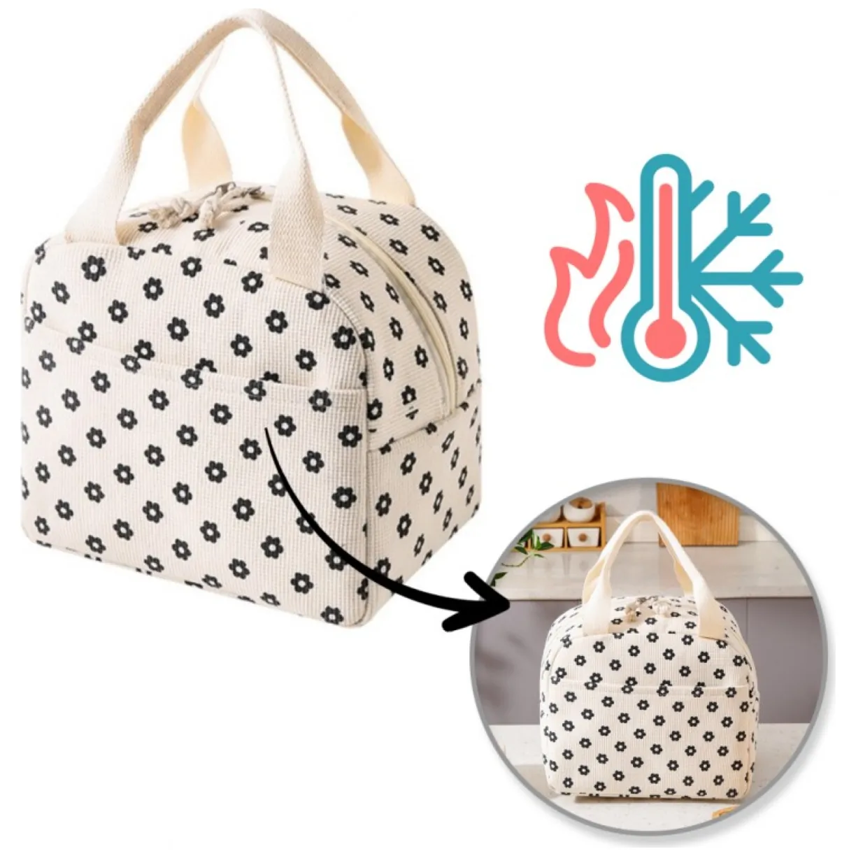 Torba termiczna do przenoszenia żywności LUNCH BOX stokrotki 26x21x18cm PJM45
