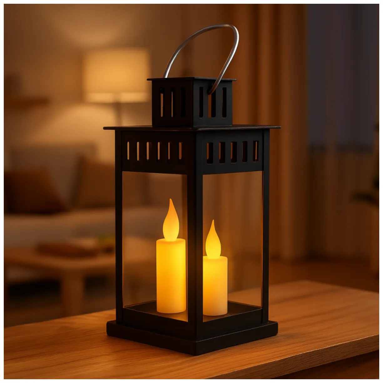 Lampion dekoracyjny LED z imitacją świecy 8 x 15 cm - LAMP57CZ - obrazek 3