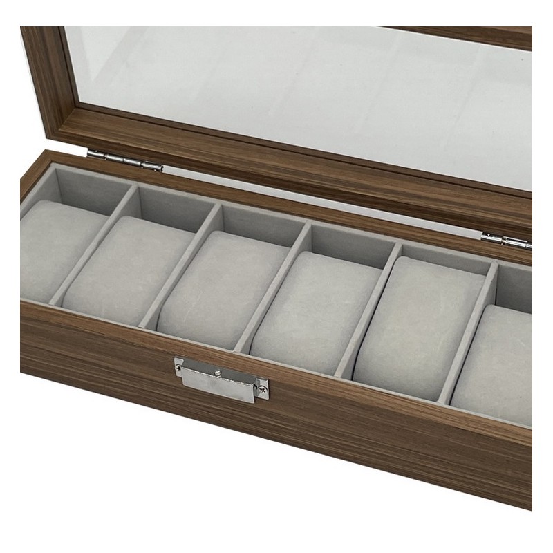 Szkatułka na 6 zegarków, etui, organizer zamykany ze szkłem 31x12x7,5cm PDMDF04 - obrazek 4