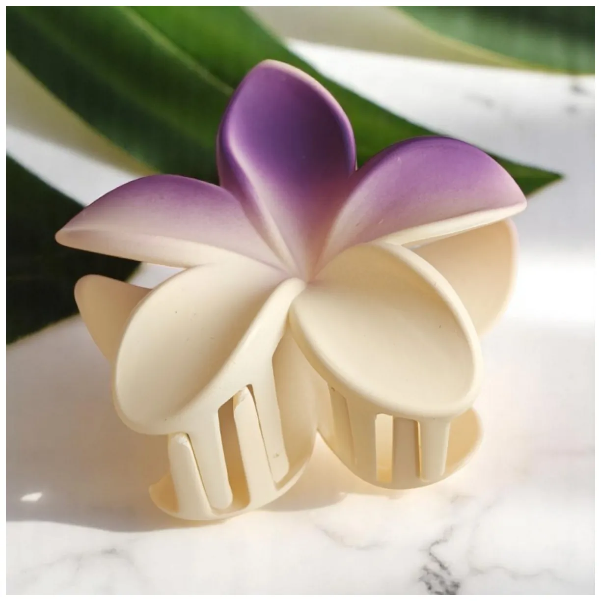 Spinka do włosów klamra XL kwiat OMBRE matowy kremowy z fioletem 7,5 x 8cm SP402 - obrazek 4