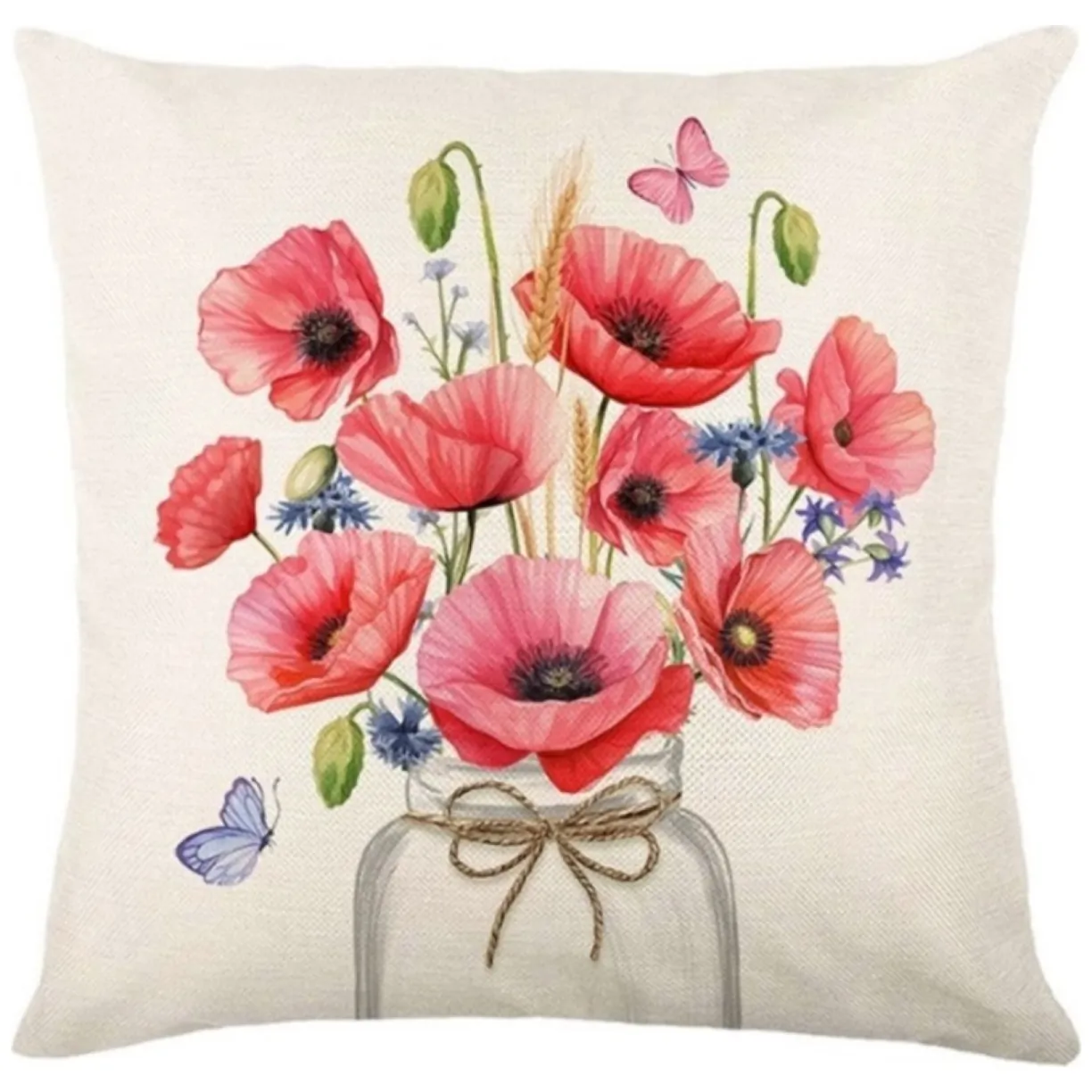 Lniana poszewka na poduszkę 45 x 45 cm wiosenny BUKIET MAKI POD218