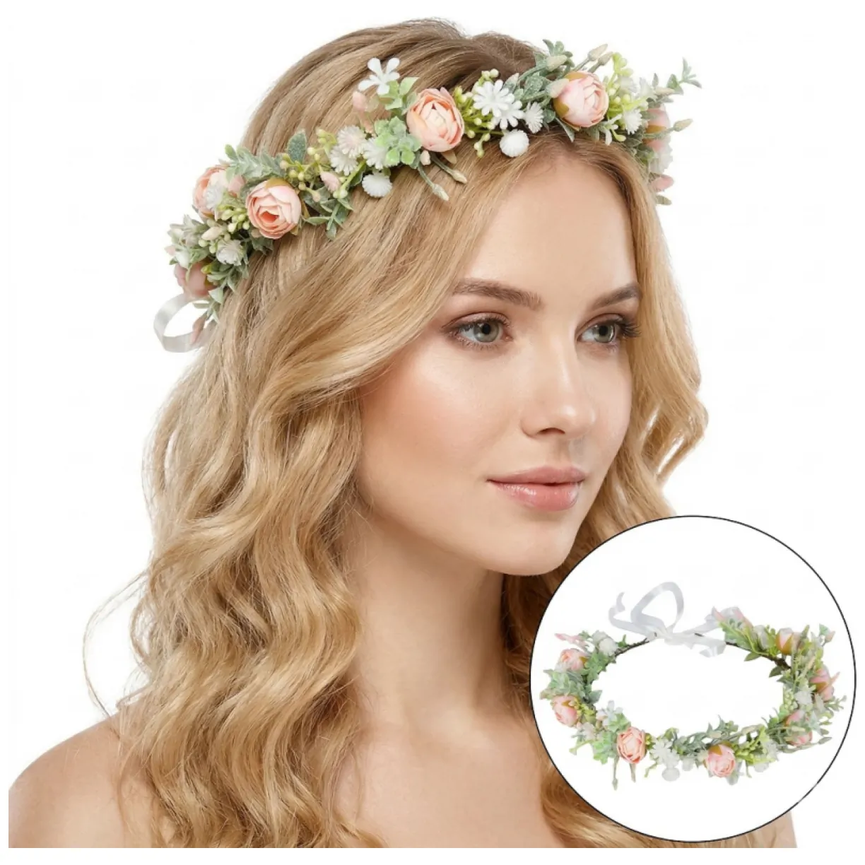Wianek, opaska do włosów z kwiatów, delikatny wianuszek BOHO W104