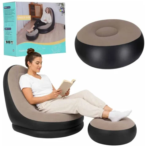 Fotel z podnóżkiem wypoczynkowy dmuchany sofa pufa pompka zestaw 2w1