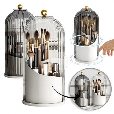 Organizer na pędzle, ryflowany obrotowy, otwierany grafit 27x12,5cm CB61GRAF