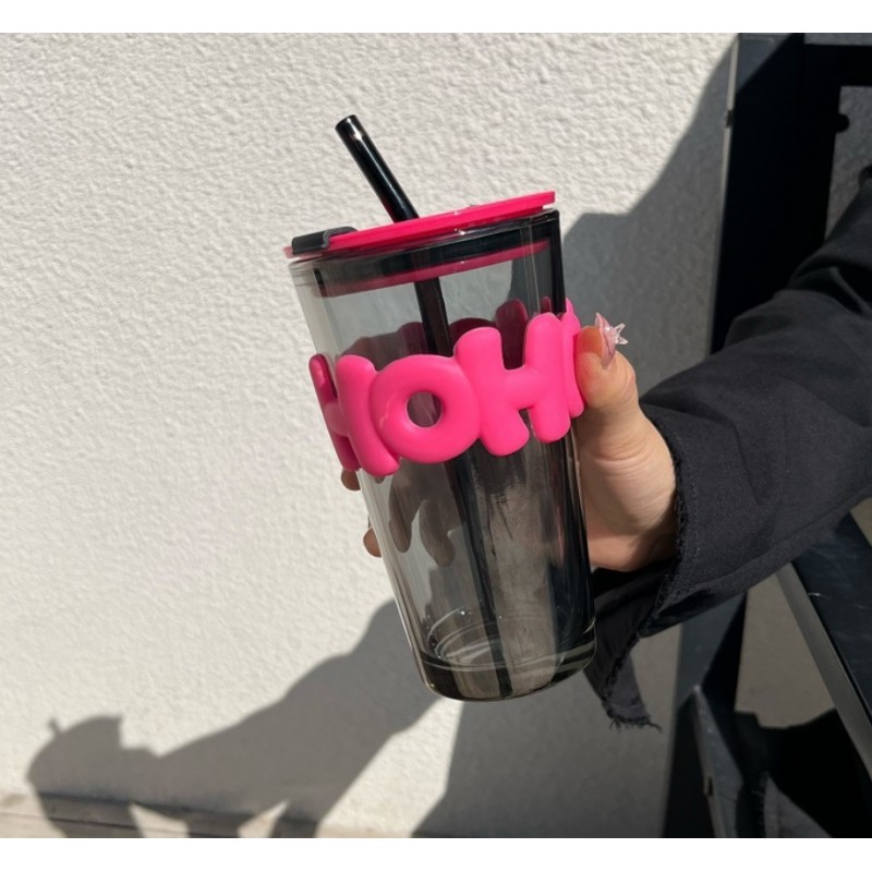 Kubek z kolorowego szkła na Kawę Herbatę ze słomką i zamknięciem 400 ML CUP14 - obrazek 3