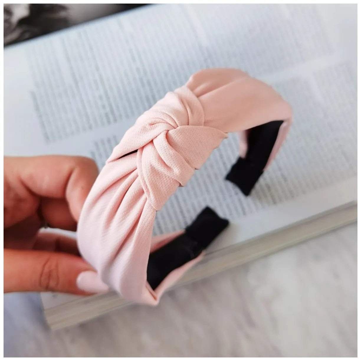 Opaska turban z materiału różowa O228R - obrazek 2