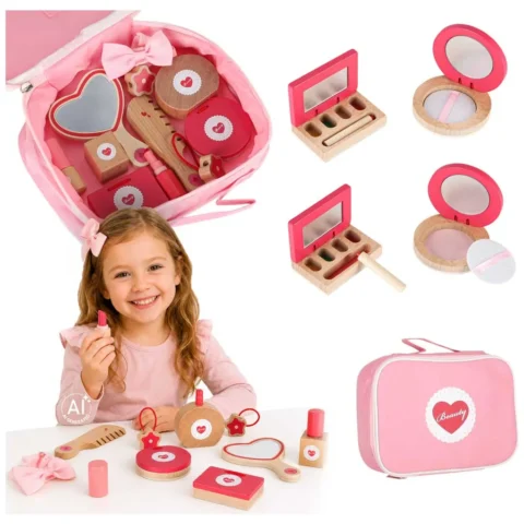 Zestaw kosmetyczny drewniany dla dziewczynki make up beauty kosmetyczka akcesoria