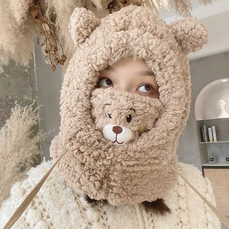 Czapka zimowa pluszowa z uszami misia + komin, 2 w 1 - brązowa CZ34WZ1 - obrazek 2