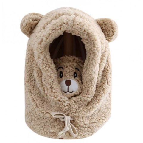 Czapka zimowa pluszowa z uszami misia + komin, 2 w 1 - brązowa CZ34WZ1