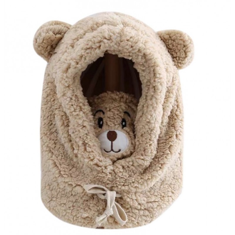 Czapka zimowa pluszowa z uszami misia + komin, 2 w 1 - brązowa CZ34WZ1