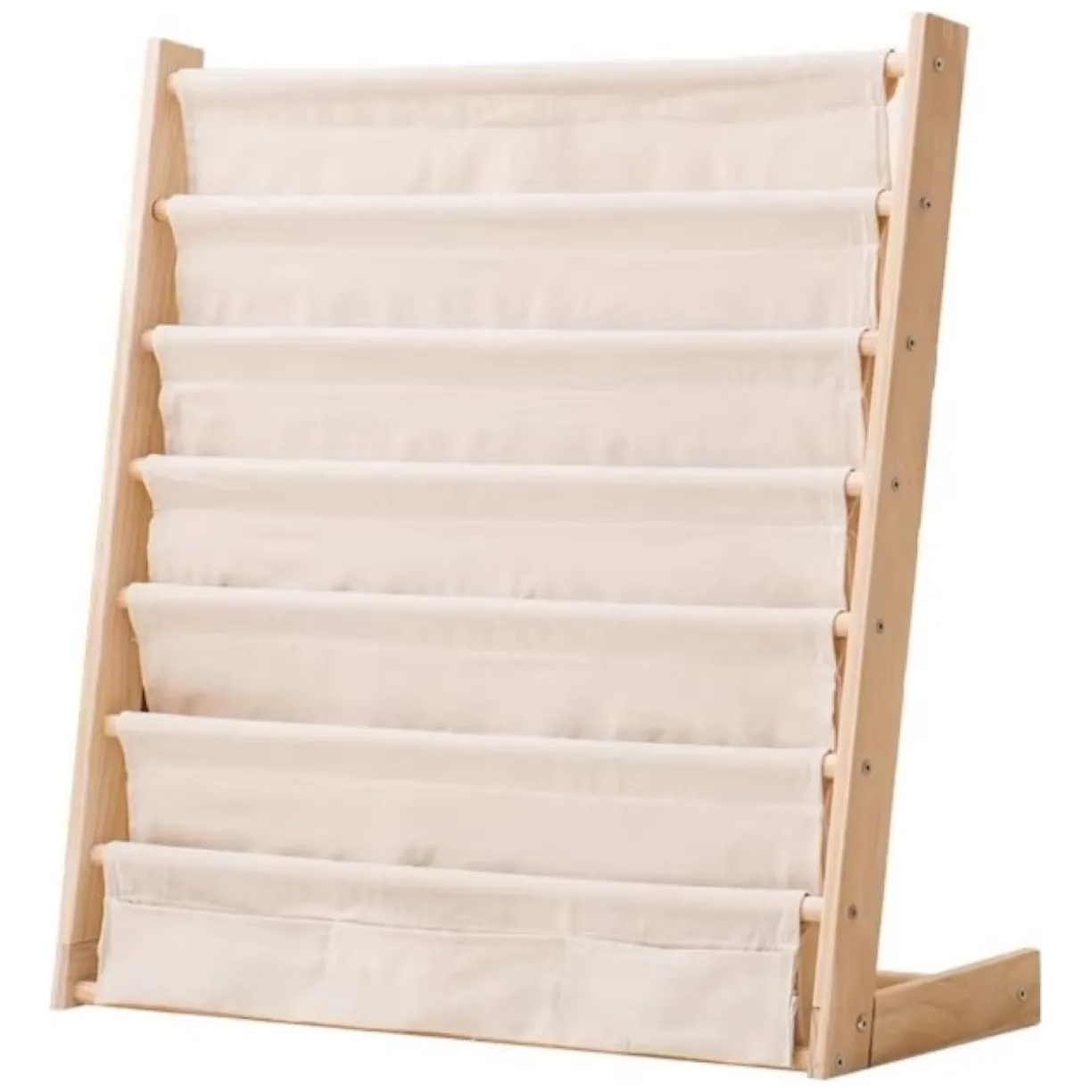 Drewniany regał na książki dla dziecka 6 półek beż 79x60 cm z kieszonkami - obrazek 2