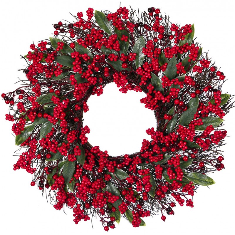 Wianek ozdobny na drzwi, stroik, sztuczna jarzębina jak żywa - średnica 55 cm WSN25 - obrazek 4