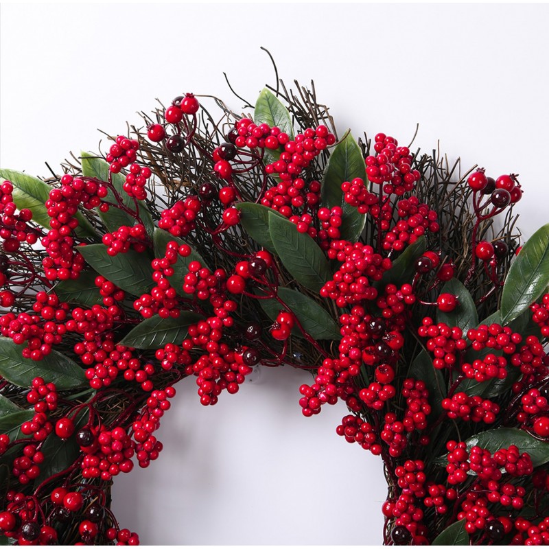 Wianek ozdobny na drzwi, stroik, sztuczna jarzębina jak żywa - średnica 55 cm WSN25 - obrazek 5