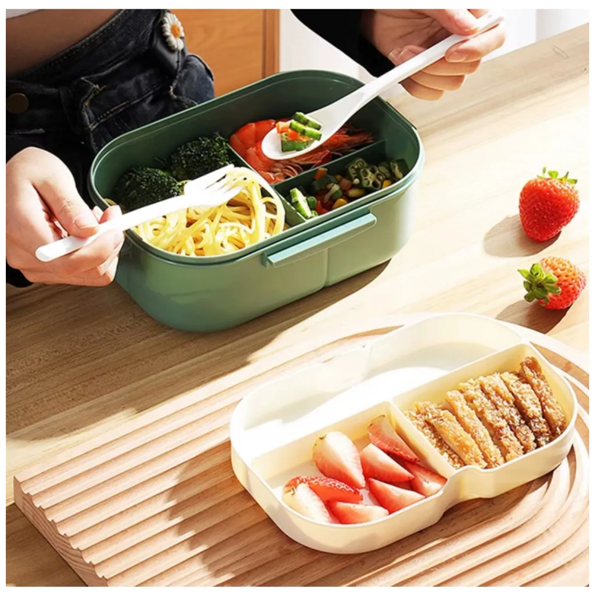Śniadaniówka LUNCH BOX ze sztućcami 21 x 14,5 x 8cm mięta PJM44M - obrazek 3