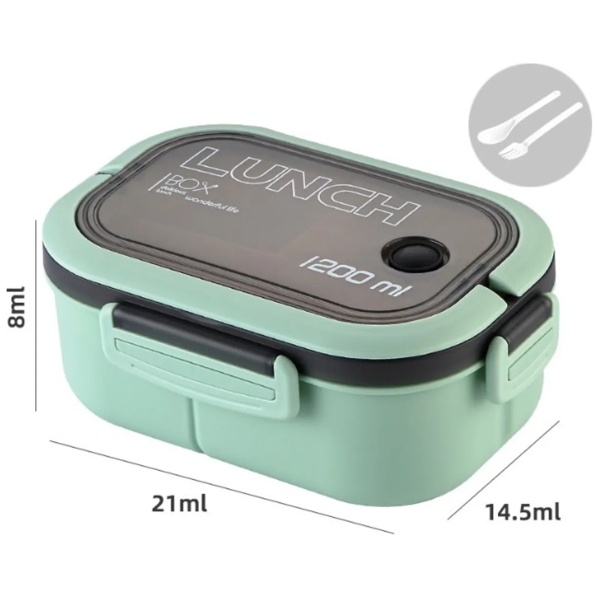 Śniadaniówka LUNCH BOX ze sztućcami 21 x 14,5 x 8cm mięta PJM44M - obrazek 5