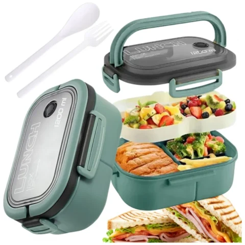 Śniadaniówka LUNCH BOX ze sztućcami 21 x 14,5 x 8cm mięta PJM44M