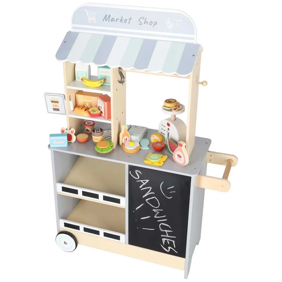Drewniany stragan food truck z kostkarką do lodu na kółkach - zabawka - obrazek 11