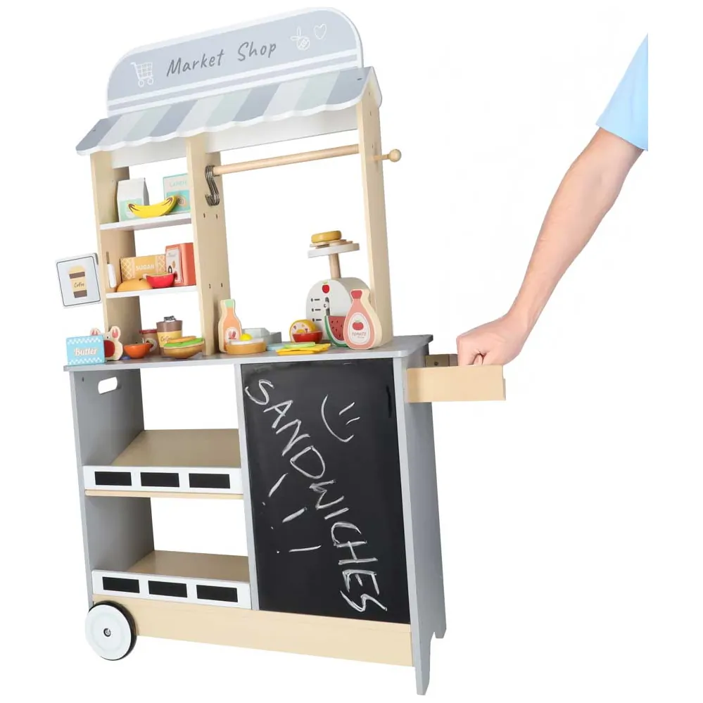 Drewniany stragan food truck z kostkarką do lodu na kółkach - zabawka - obrazek 10