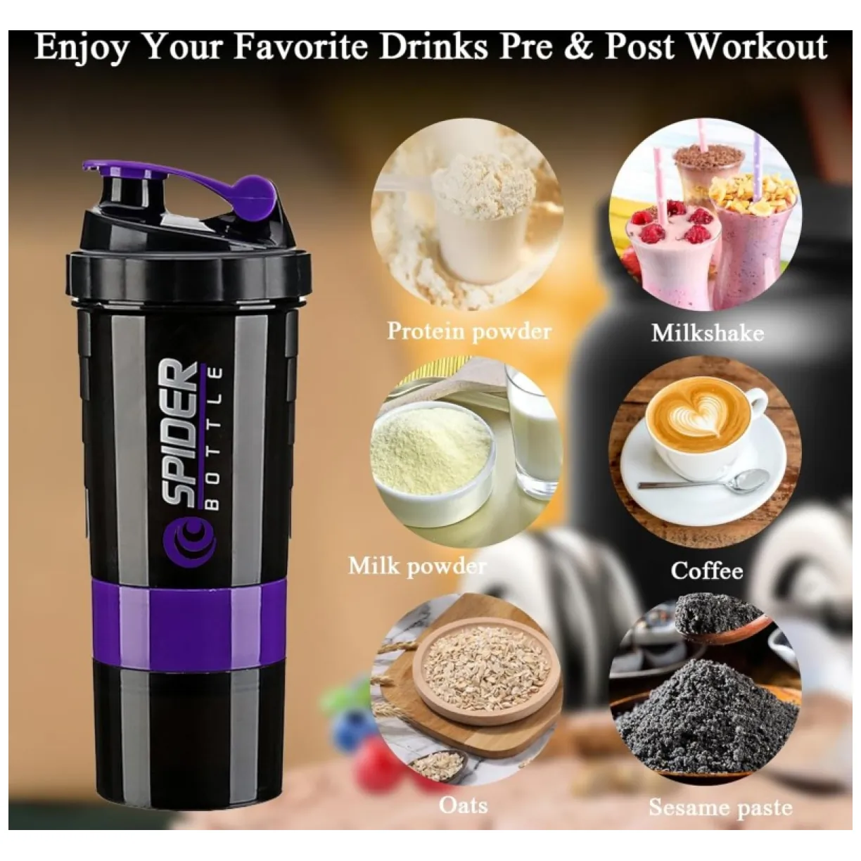 Shaker sportowy, bidon Twist Off do odżywki białkowej z sitkiem 500ML BD55FIO - obrazek 4