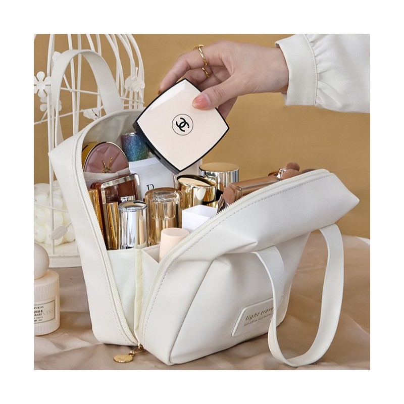 Kosmetyczka organizer na kosmetyki z rączką 17x7x19cm kremowa KS128B - obrazek 3