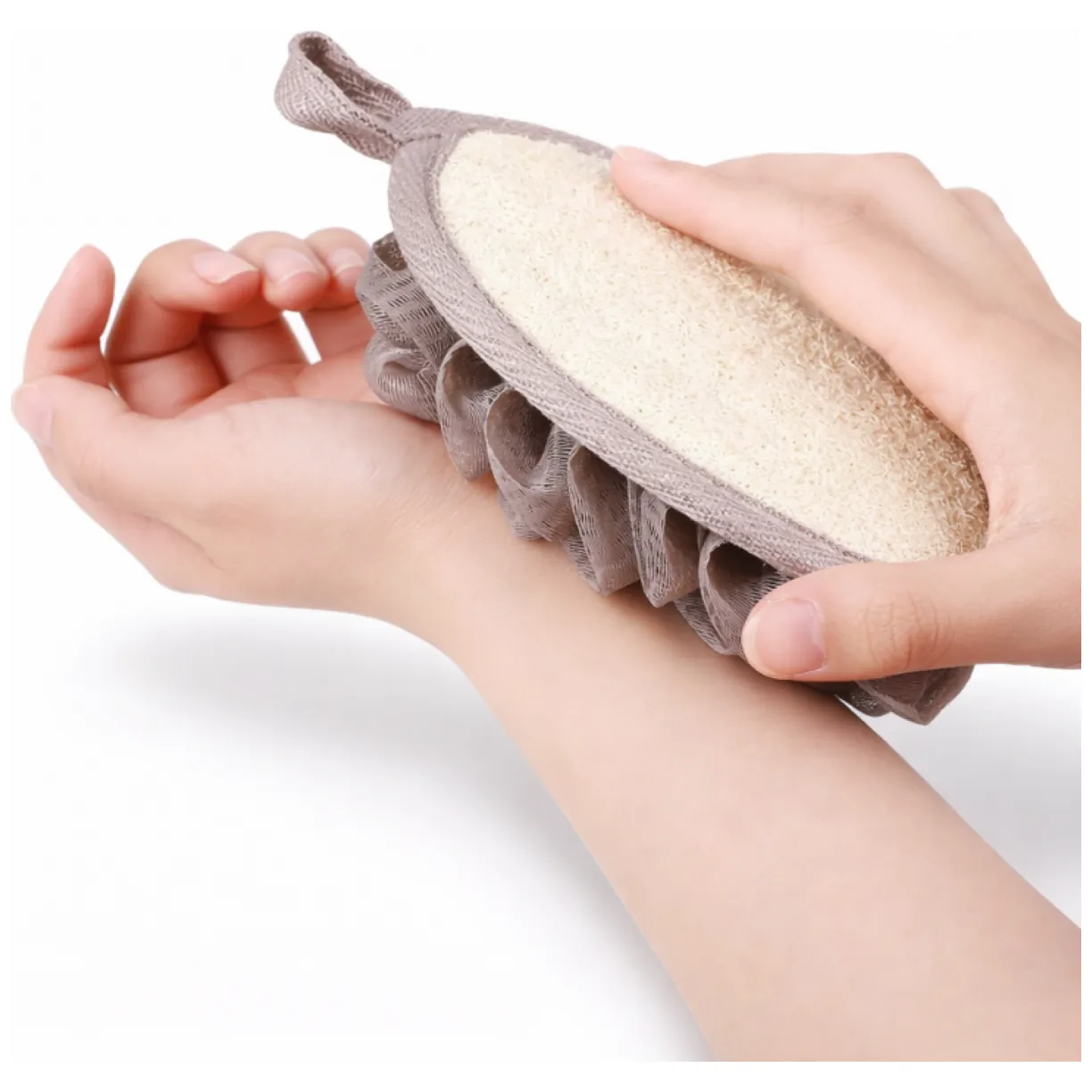 Dwustronna Gąbka do mycia ciała na mokro 14cm delikatny peeling GB20 - obrazek 2
