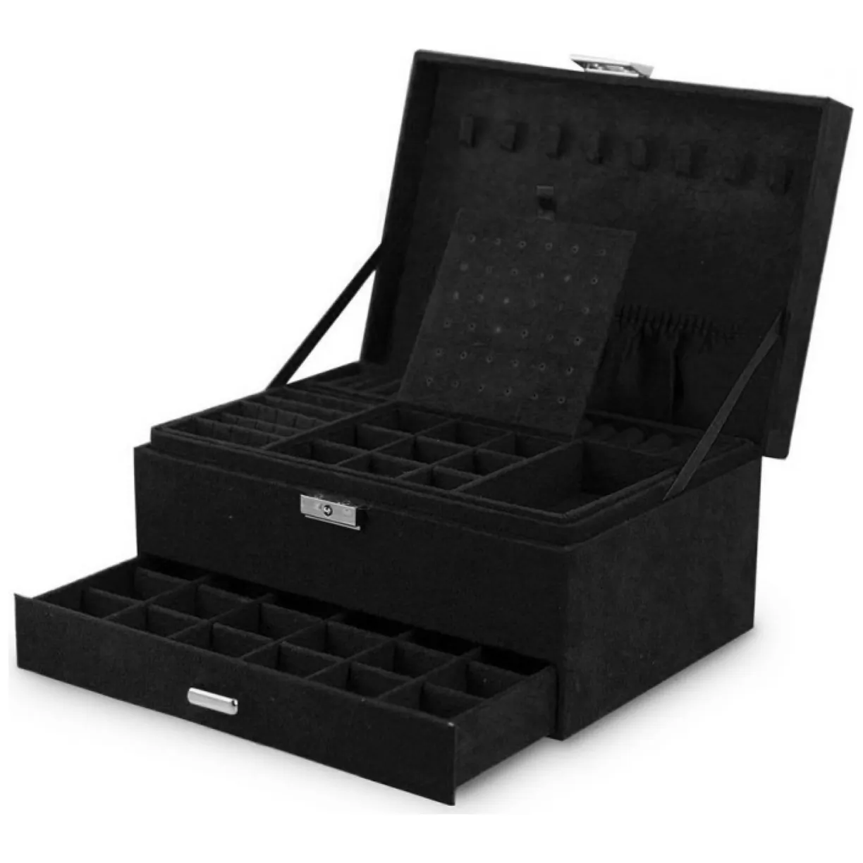 Szkatułka na biżuterię kuferek etui organizer czerń PD119CZ - obrazek 3