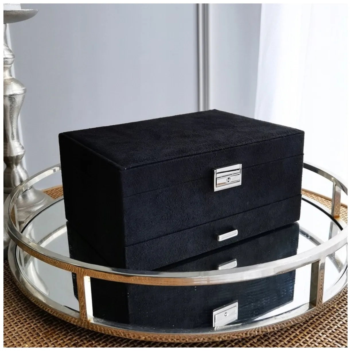 Szkatułka na biżuterię kuferek etui organizer czerń PD119CZ - obrazek 4