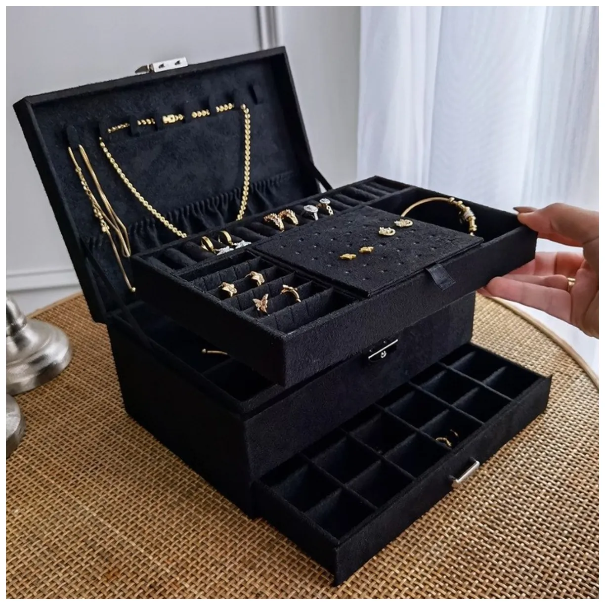 Szkatułka na biżuterię kuferek etui organizer czerń PD119CZ - obrazek 5