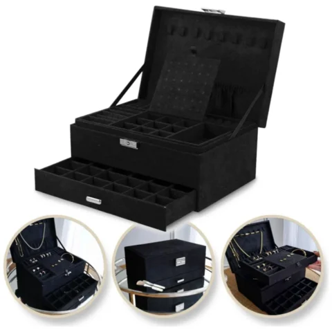 Szkatułka na biżuterię kuferek etui organizer czerń PD119CZ