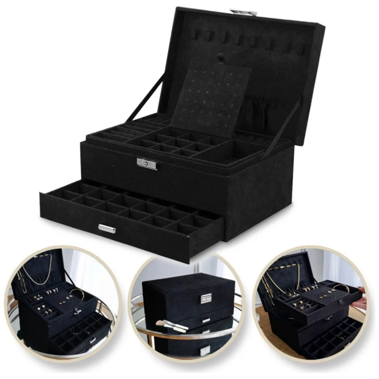 Szkatułka na biżuterię kuferek etui organizer czerń PD119CZ