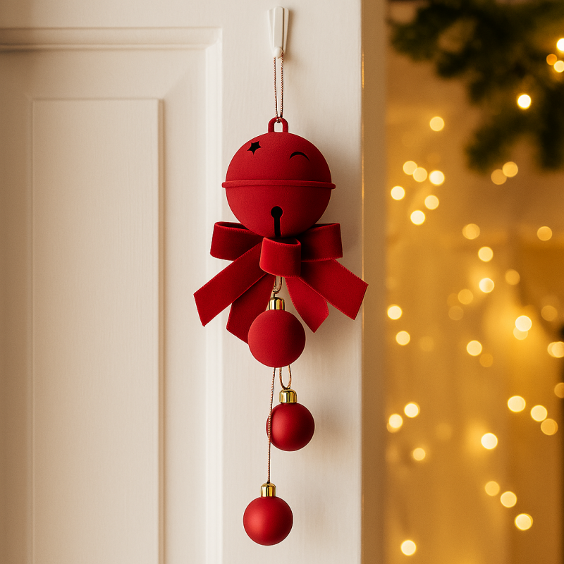 Zawieszka na choinkę, dzwoneczek z kokardą i bombkami, 1 sztuka 34cm WOZ49 - obrazek 2