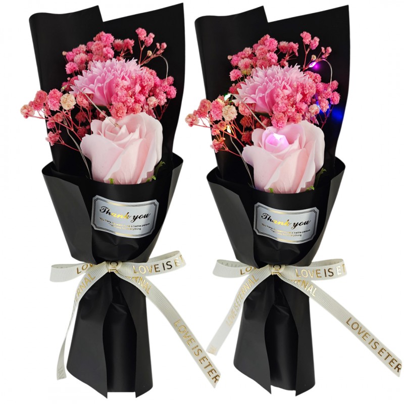 Bukiet zapachowych kwiatów mydlanych w pudełku, róże na prezent, świecące LED BUK08 - obrazek 3