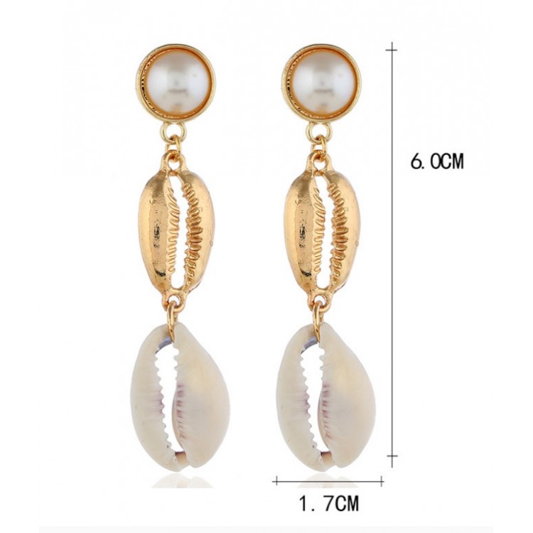 Kolczyki wiszące z muszelką złote K1112 - obrazek 2