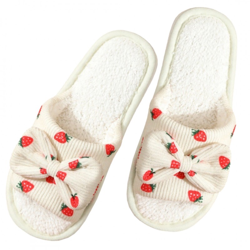 Kapcie ocieplane z kokardą, TRUSKAWKI, antypoślizgowe PAN04R39, rozmiar 39 - obrazek 2