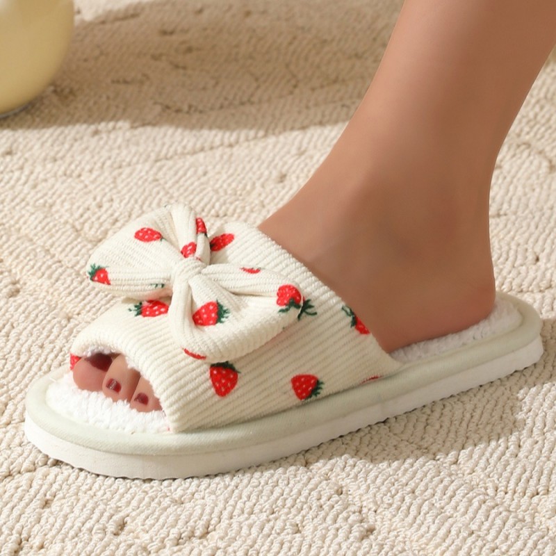 Kapcie ocieplane z kokardą, TRUSKAWKI, antypoślizgowe PAN04R39, rozmiar 39 - obrazek 7