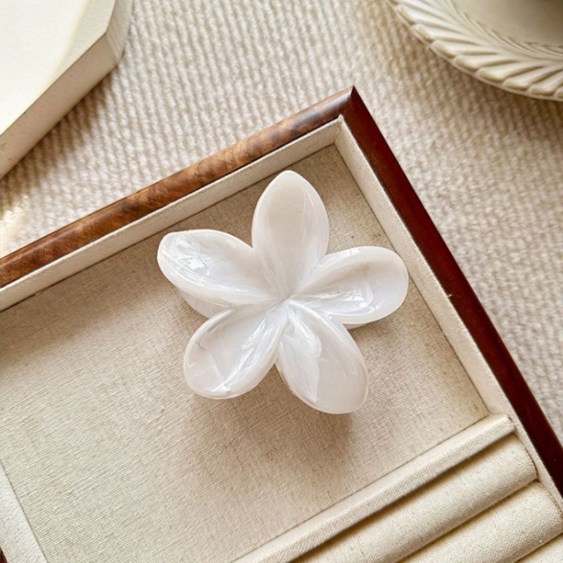 Spinka do włosów klamra XL kwiat, marmurek kość słoniowa 7,5 x 8cm SP407 - obrazek 4