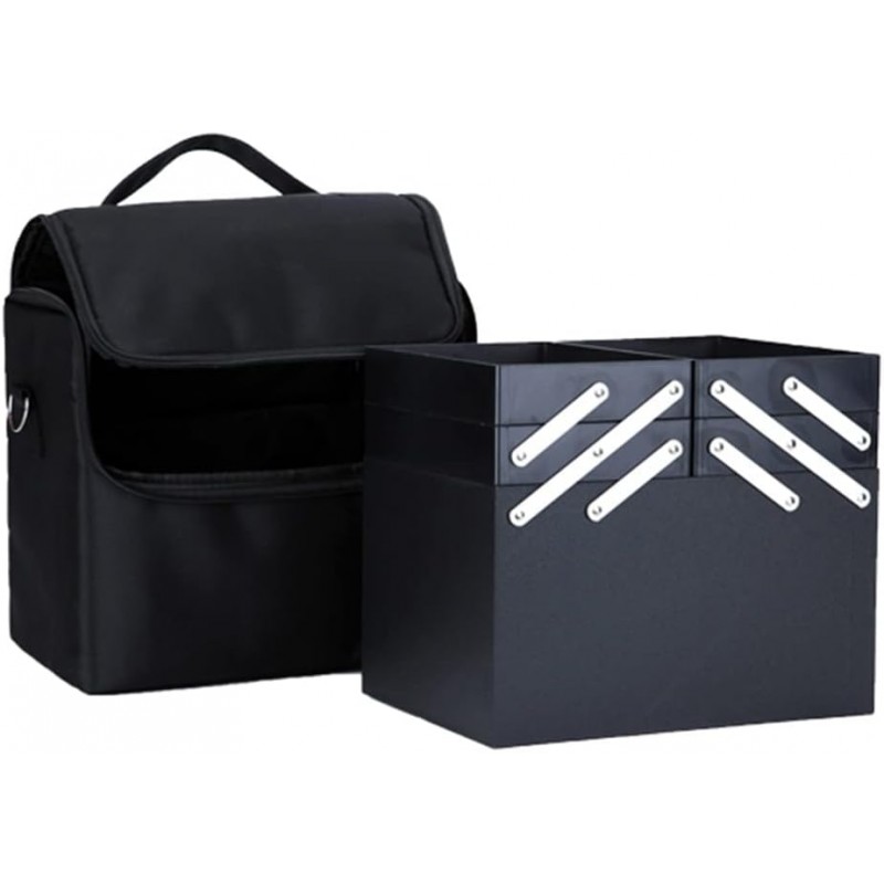 Czarna kosmetyczka rozkładana elegancki kuferek organizer na kosmetyki przenośna 25x28x20cm CB45 - obrazek 4