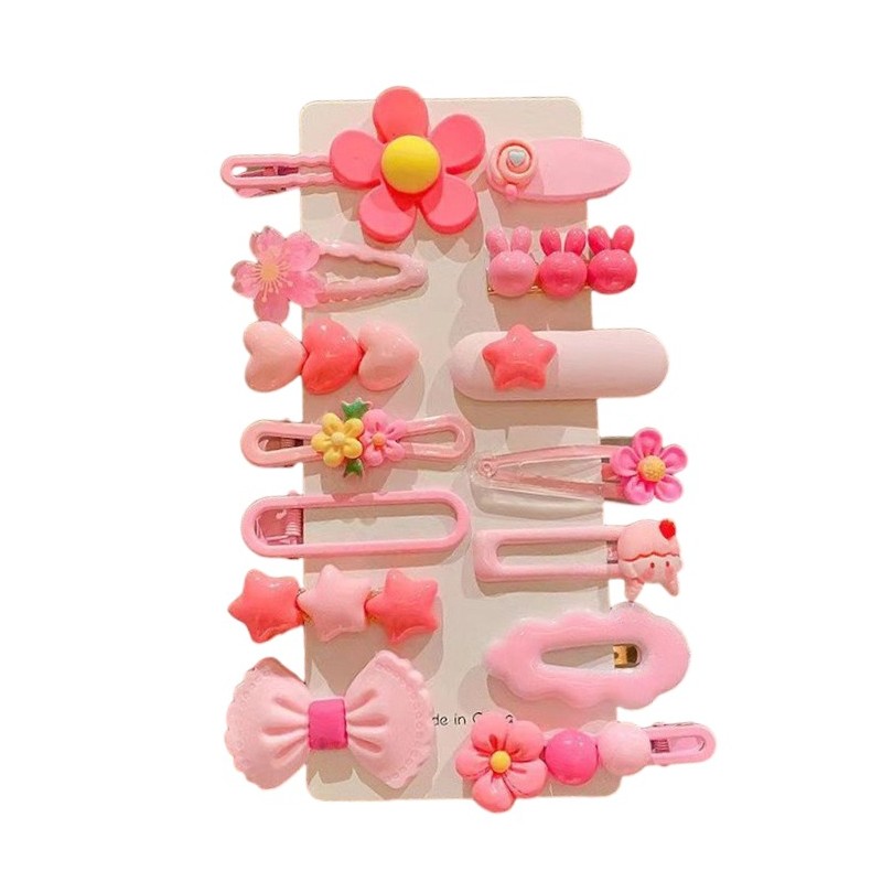 Zestaw pakiet 14w1 spinek wsuwek do włosów, kwiatki, kokardka róż SP411 - obrazek 2