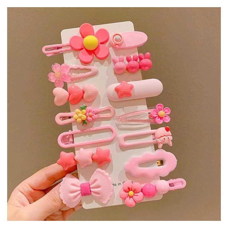 Zestaw pakiet 14w1 spinek wsuwek do włosów, kwiatki, kokardka róż SP411 - obrazek 5