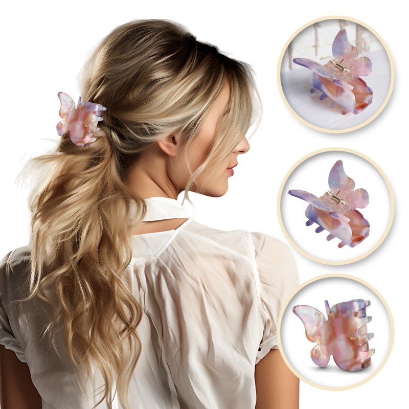 Spinka do włosów, klamra motylek różowy 4 cm SP340R - obrazek 2