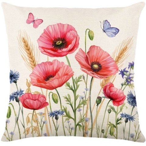 Lniana poszewka na poduszkę 45 x 45 cm z motywem wiosennym MAKI POD217