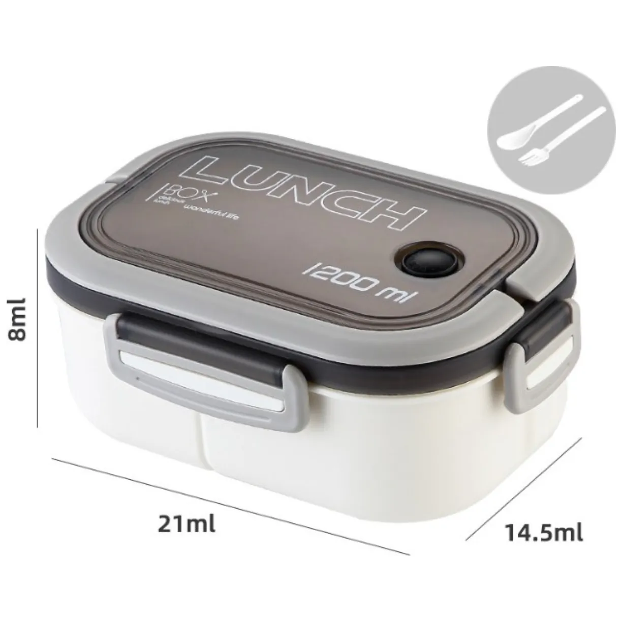 Śniadaniówka LUNCH BOX ze sztućcami 21 x 14,5 x 8cm biały PJM44B - obrazek 2