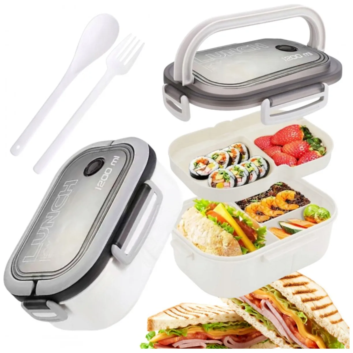 Śniadaniówka LUNCH BOX ze sztućcami 21 x 14,5 x 8cm biały PJM44B