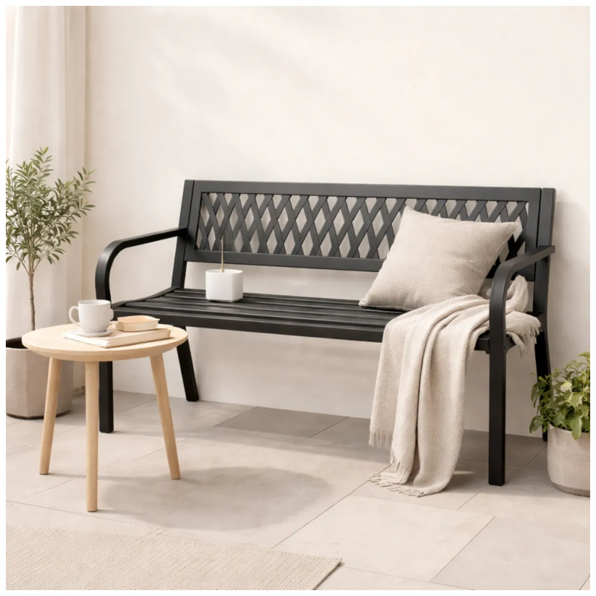 Ławka ogrodowa z oparciem, parkowa, metalowa z PCV, 118 x 50 x 75cm czarna LAW01 - obrazek 2