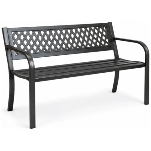 Ławka ogrodowa z oparciem, parkowa, metalowa z PCV, 118 x 50 x 75cm czarna LAW01