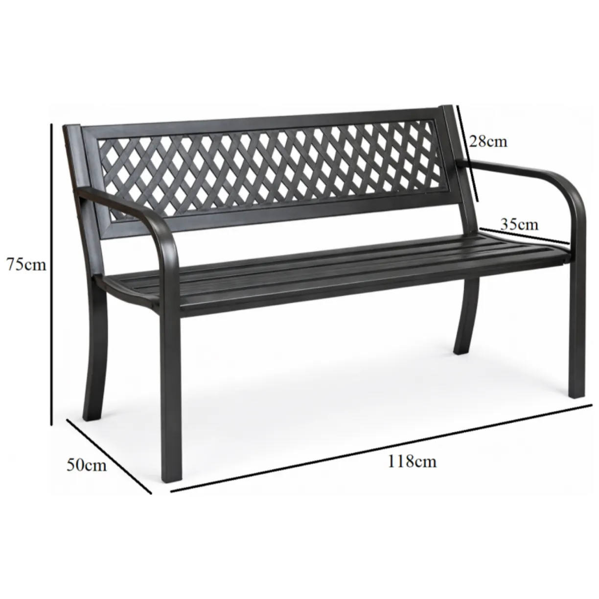 Ławka ogrodowa z oparciem, parkowa, metalowa z PCV, 118 x 50 x 75cm czarna LAW01 - obrazek 7